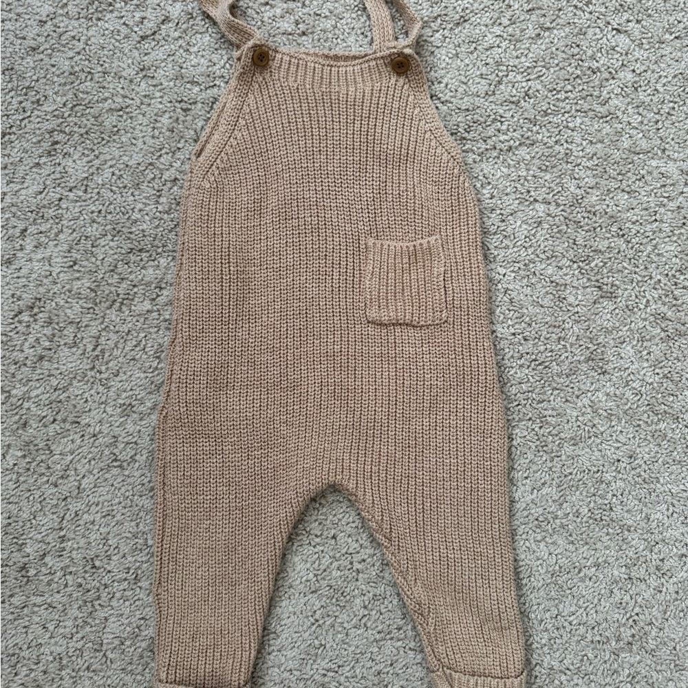 Rabbit & bear Cozy Knit Tan Overalls for Kids 9M